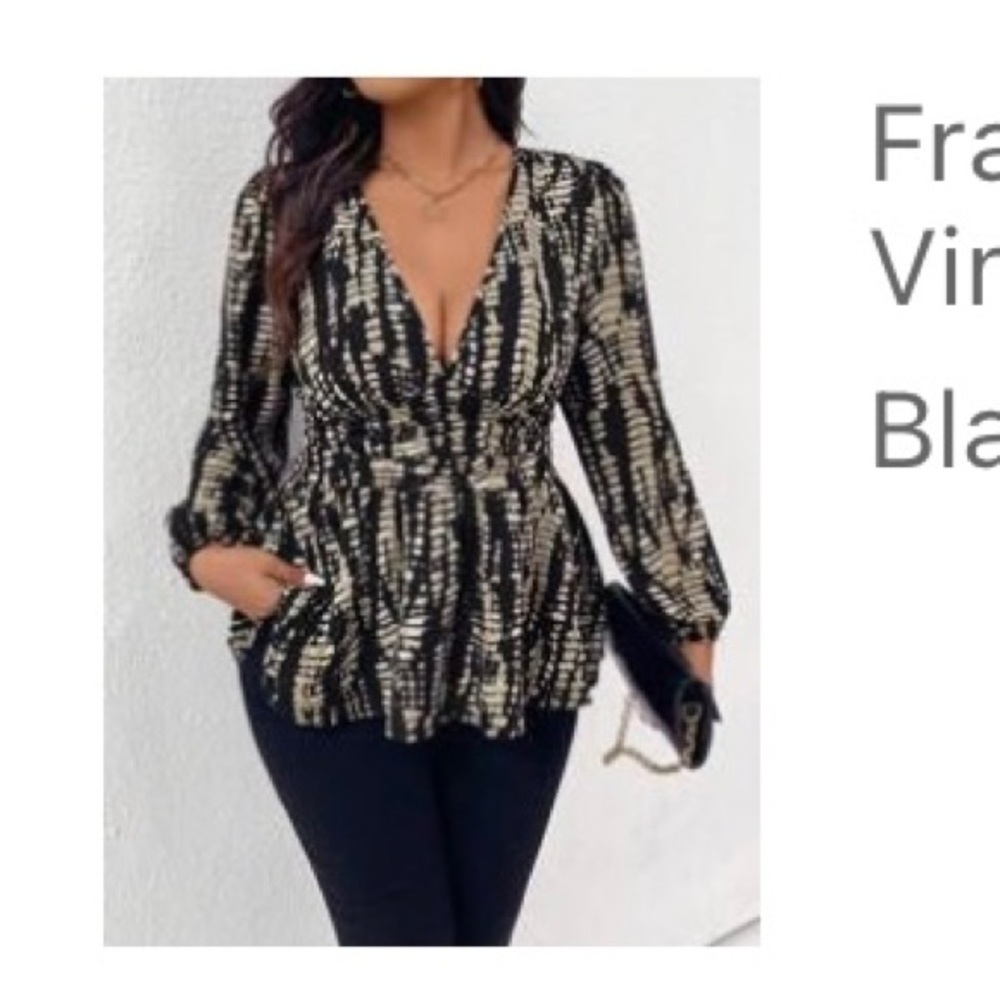 Plus Size Full Print V Neck Dress